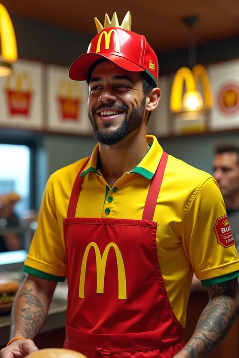 Neymar with mcdonalds costumes working on mcdonalds