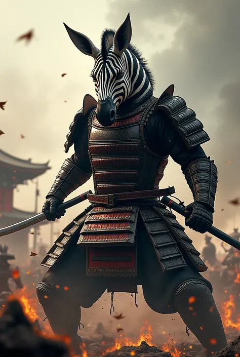 Zebra-headed samurai attack position