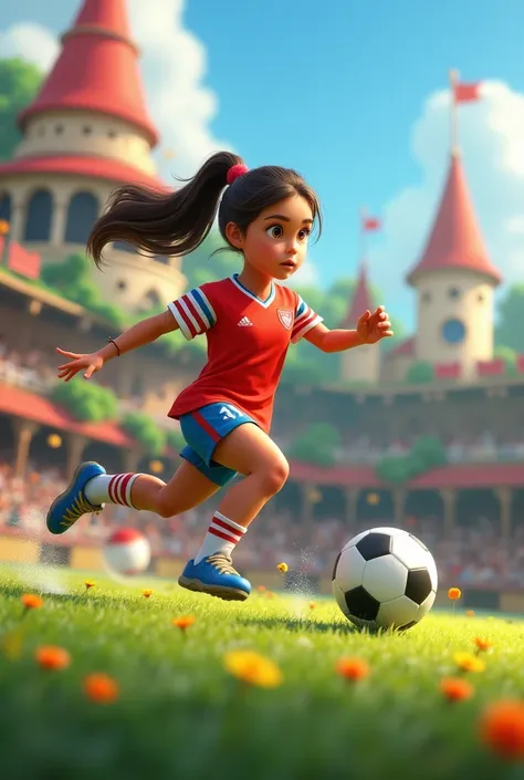 A young woman 
 Playing soccer at Morumbis Disney 

