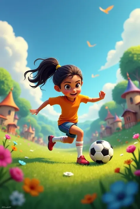 A  girl 
 Playing soccer at Morumbis Disney 

