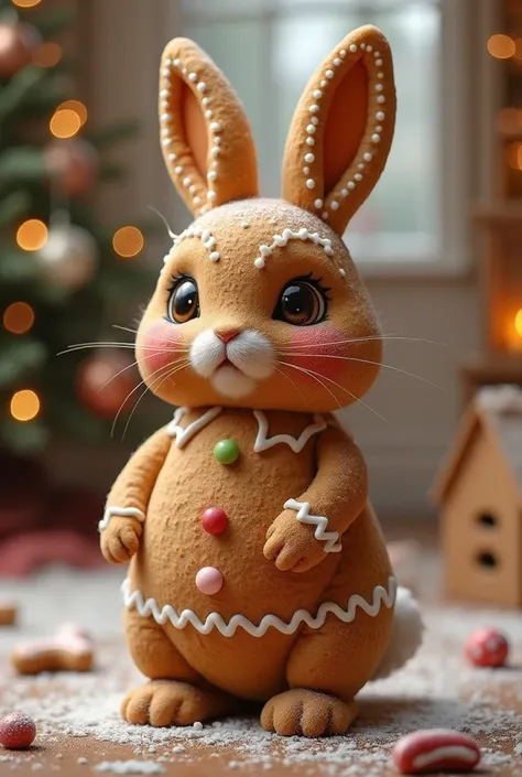 Imagine a rabbit disguised as a gingerbread cookie 