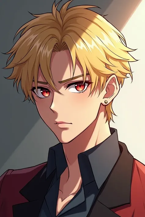 Short hair, High definition,Half-tied hair, work, Actual photo, Short hair, Web novel,  red eyes, Blonde hair, Handsome, Crown Prince,  cool expression, 