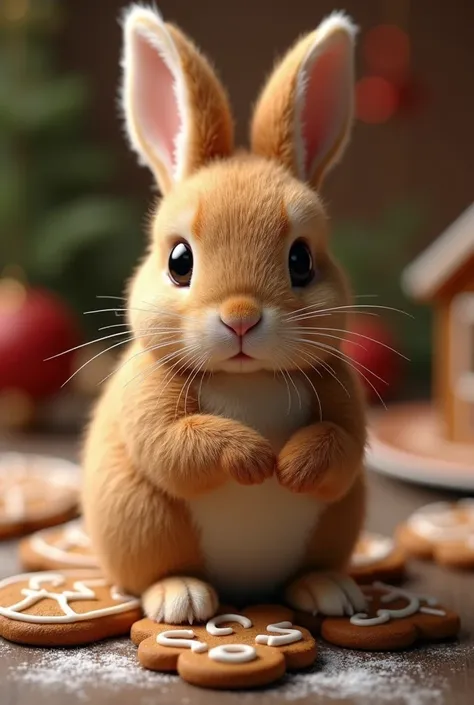 Imagine a rabbit realistically disguised as a gingerbread cookie