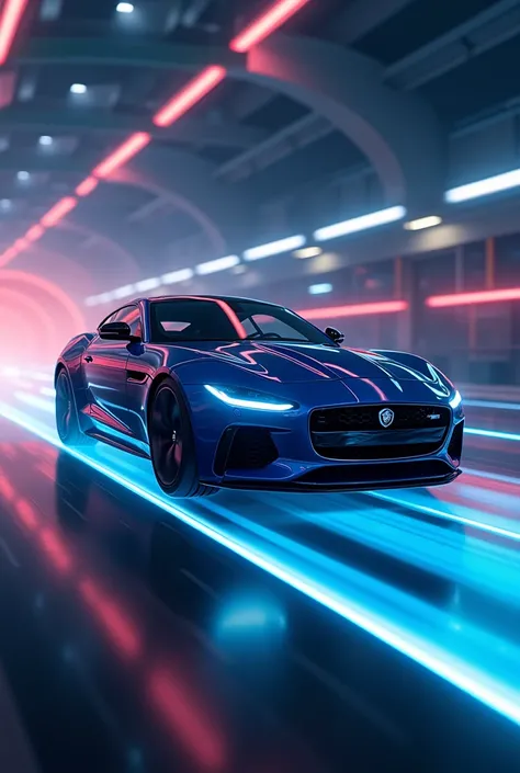 a New Jaguar F-Type dark blue color, rising in the air, flying, ramp, neon light, futuristic background, cinematic, photo shoot, shooting
on 25mm lens, depth of field, tilt blur, shutter speed 1/1000, f/22, white balance, 32k, super resolution, Pro
RGB pho...