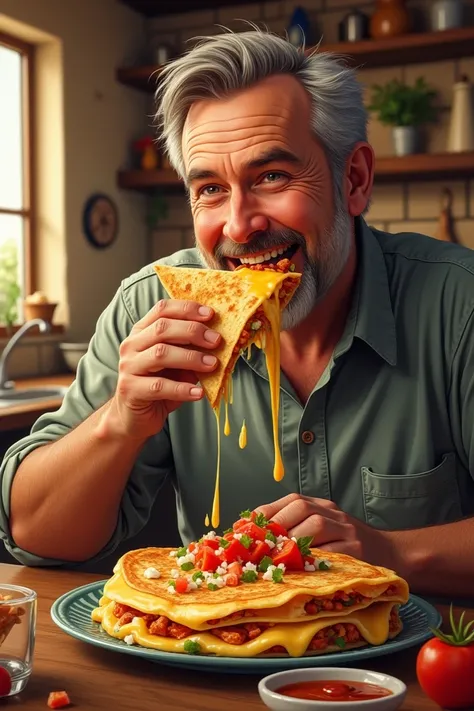 Man eating quesadillas 