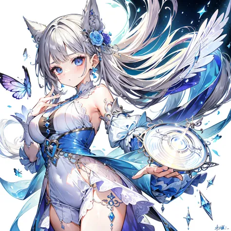 1girl， pretty face、 high definition、 best quality、 greatest masterpiece、 dynamic best composition 、Gray Hair， perfect anatomy、 Magical Girl、Very impressive、This is the first time Ive seen a costume with a unique and cute design、