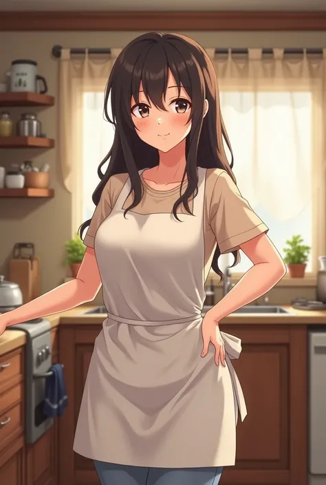 Milf anime mom wearing apron