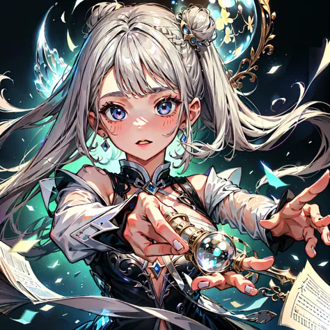 1girl， pretty face、 high definition、 best quality、 greatest masterpiece、 dynamic best composition 、Gray Hair， perfect anatomy、 Magical Girl、Very impressive、This is the first time Ive seen a costume with a unique and cute design、