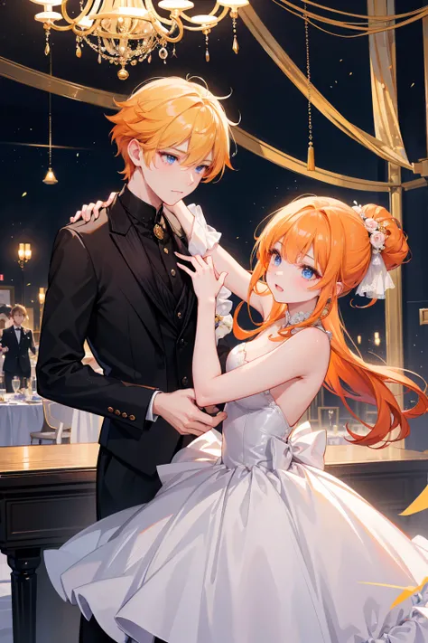 Marquis  &#39;  young men - prom night 、 Destined meeting scene :

in a ballroom with sparkling chandeliers、Marquis 令嬢は一people静かに佇んでいる。
There、 A young man with orange hair appears .、 Invite a young lady to dance 。
二peopleは美しい旋律に乗って踊り、 Both are attracted to...