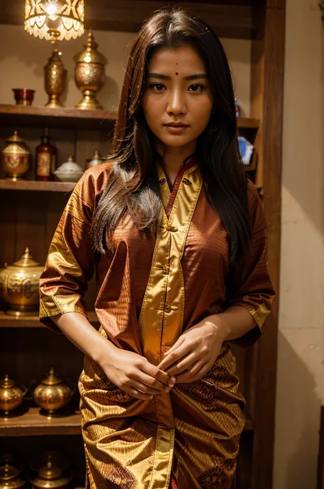 Beautiful woman, bhutanese tamang ethnicity, 28 years, cultural clothing of Bhutan 