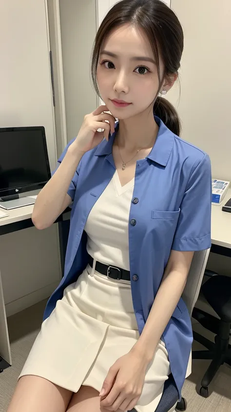 ((  best quality)), ((masterpiece)), (   Details), ((Genuine)),((reality)),((  photos)),whole body、  wallpaper、  attention to detail、Working women、Age 25、 super slim and normal breasts、  doctor coat、  slit skirt  、Stethoscope、hospital、Brasilia,  model body...