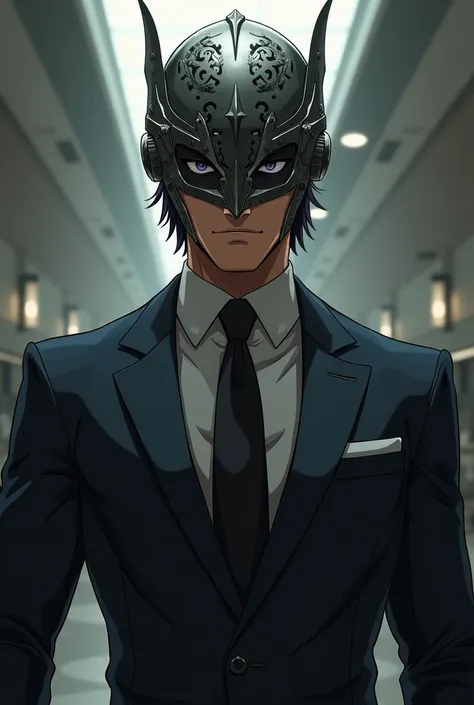 Anime brown man with mens helmet and elegant suit