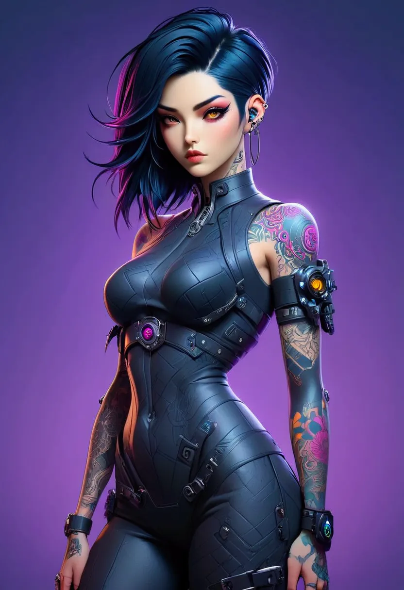 a fullbody view of a woman with tattoos on her body, seductive cyberpunk dark fantasy, ornamental gothic - cyberpunk, cyberpunk ...