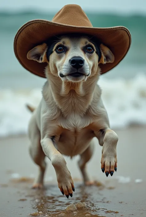 A saltwater dog wearing a cowboy hat plays a stripper