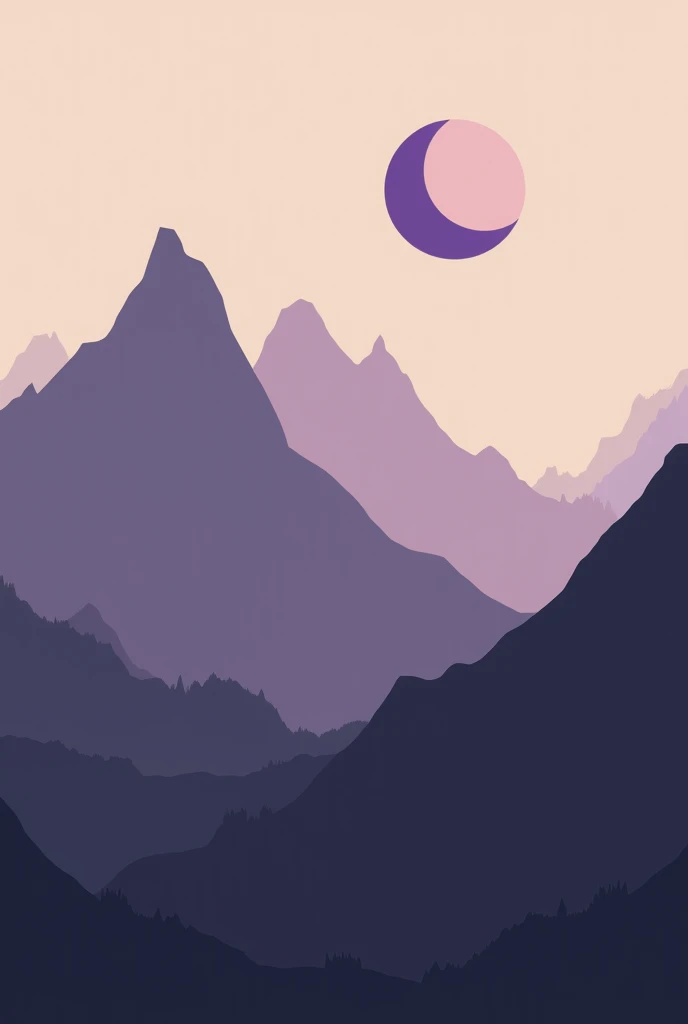 Can u make a minimalistic mountain range in mundane colors and one small bright purple crescent moon