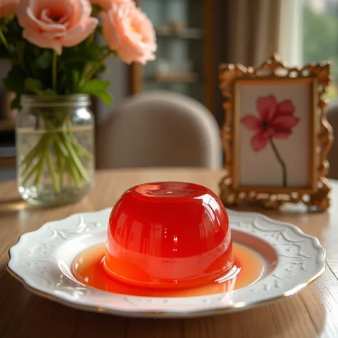 SHARP IMAGE JELLY ON DINING TABLE IN LUXURY HOME FLOWER PICTURE ON DINING TABLE IN LUXURY HOME