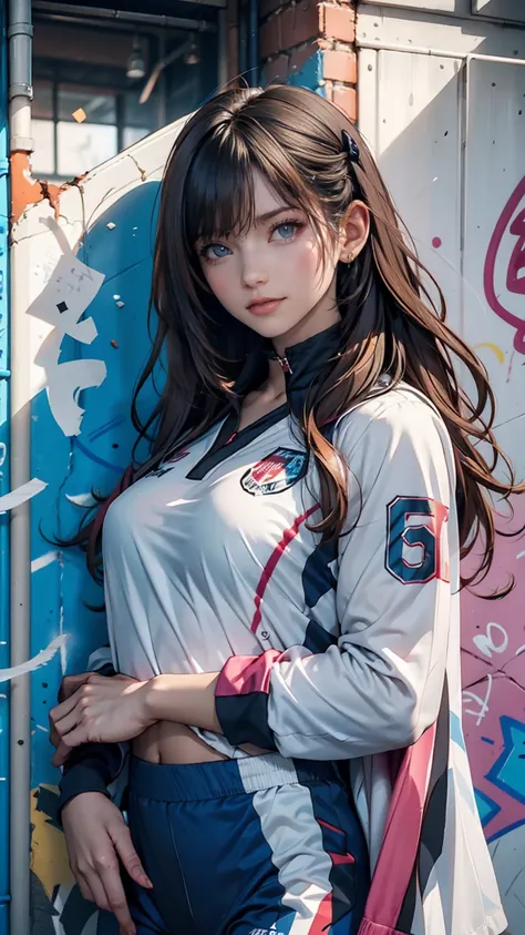 ( best quality), masterpiece,  Extremely Detailed CG Uniform 8K Illustration , High collar, extremely High collar saturation,  All colors have deepened , paint,  graffiti art with s, Central composition, Extremely Detailed Light and Shadow , Graffiti wall,...