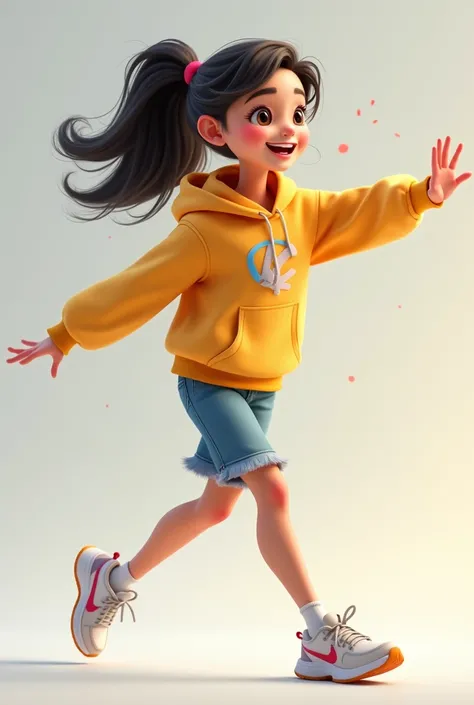 a female character in animated format wearing a hoodie and plays