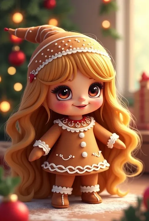 Cartoon cute little gingerbread doll Christmas long hair 