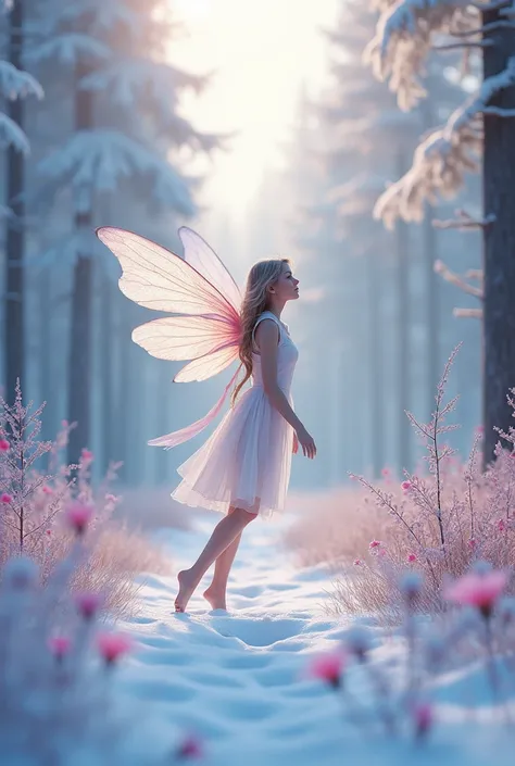 fairy.  beautiful snowy landscape and trees with pastel colors. flowering forest .  FINLAND . real images. Realistis. 3d. 8k