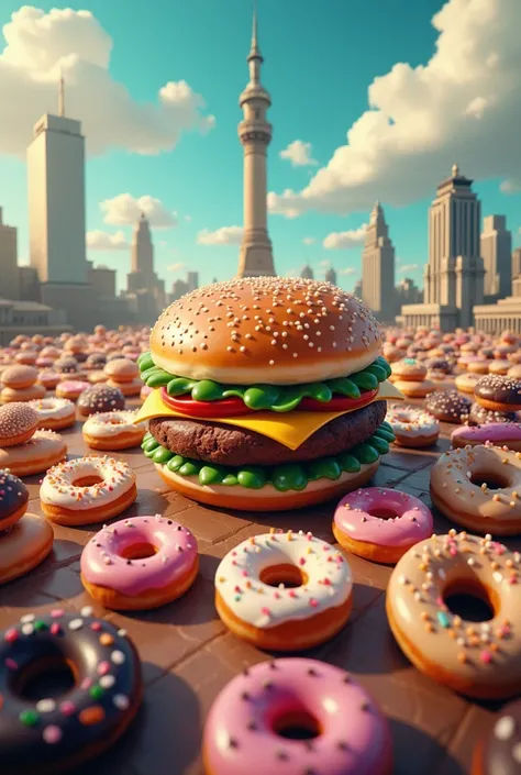 Donuts conquering the world and having a hamburger save it