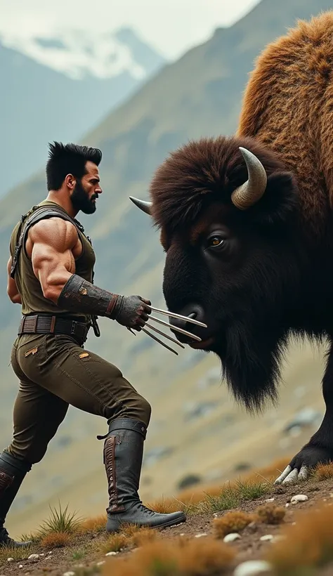 Wolverine Marvel Facing a Bison 