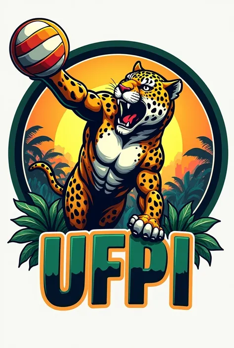 Brazilian jaguar and volleyball , With team name  "UFPI " 
 Circle-shaped art that you can use on a volleyball blouse 