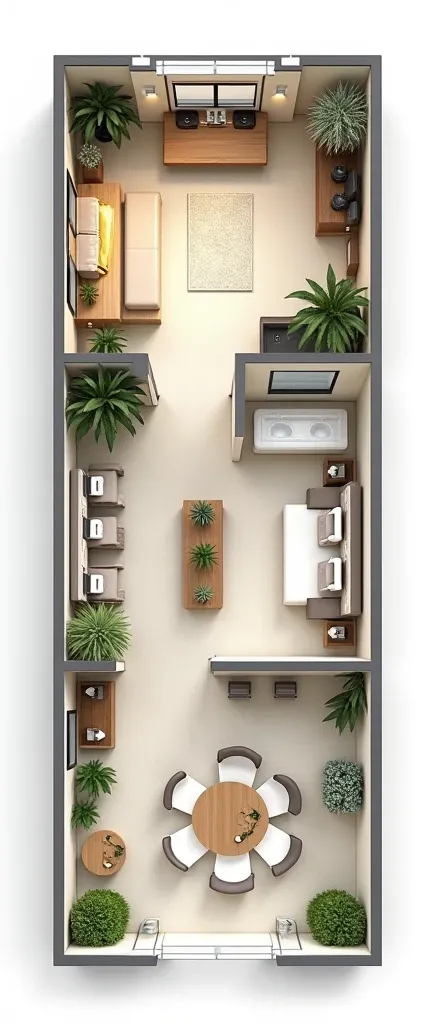 A plan of a room of 200 meters ,  a place for the gym a place to do massages a place to sell products, waiting room,  reception and a bathroom with several cabins 