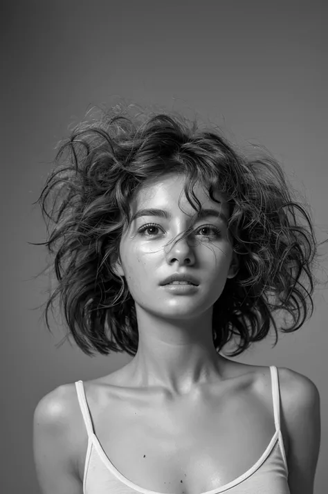 ( best quality,masterpiece, is anatomically correct,Still Photography, realistic, Grayscale ), 1 woman（Filthy wavy hair ,Disheveled Hair, the whole body is dirty, has mud on her face, very beautiful face , hollow eyes,Torn clothes,American Woman）