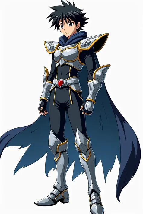  Full body image , full size ,  From head to toe ,  in profile and in front of , Young boy, , male anime character , strong, athletic and handsome ,  wearing armor inspired by the style of the knights of the zodiac  (Saint Seiya),  armor based on his anima...