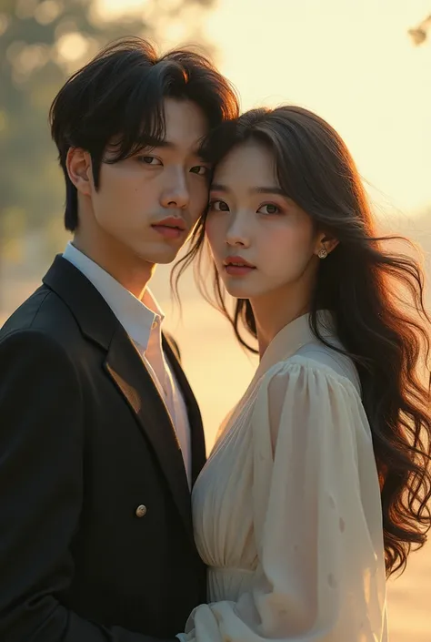 Han jisung with a beautiful Korean woman with wavy hair