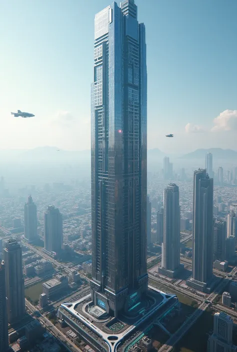 Futuristic landscape with a tower condominium with 5,000 floors above ground