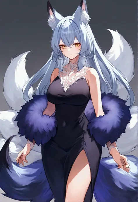 fox Light blue hair 　beast girl　indigo fur　fox beast girl