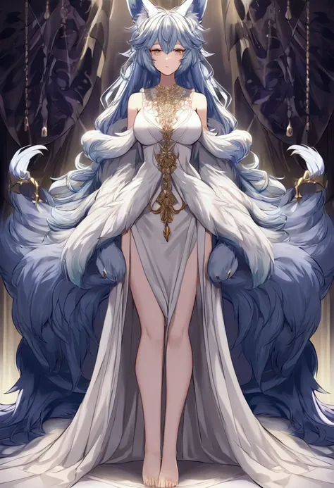 fox Light blue hair 　beast girl　indigo fur　fox beast girl