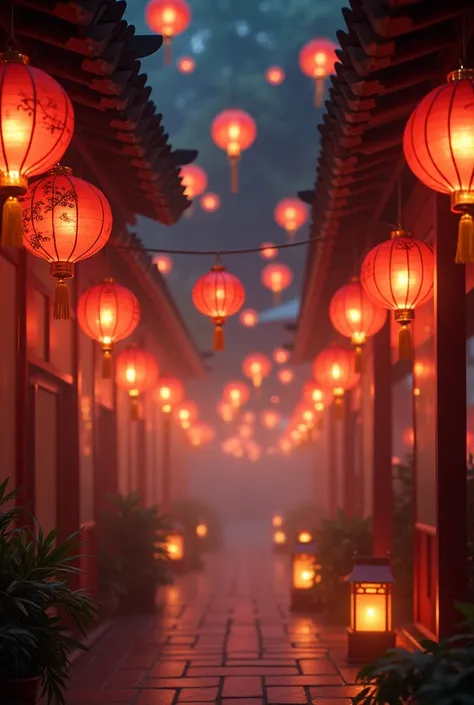 Inside there are Chinese lights at night