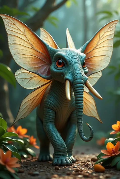 Make an elephant with butterfly and iguana features 