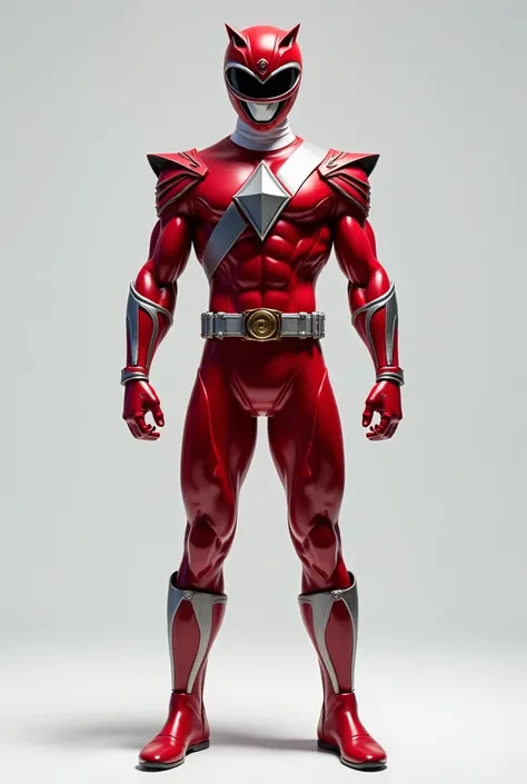  Realistic red Power Rangers ,   wearing a form-fitting body ,    full body and light gray image background 