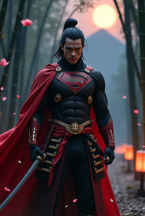 A unique artistic representation of superheroes inspired by superman, each reimagined to embody the cultural essence of Japanese countries
Costume Design: A sleek black suit with crimson samurai armor accents, highlighted with golden trim symbolizing honor...