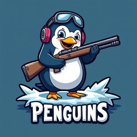 Create a humorous and quirky logo for a Counter-Strike team named Bully Penguins. The design should feature a goofy-looking penguin with a comically exaggerated, clumsy expression, holding an AWP sniper rifle awkwardly, as if it barely knows how to use it....