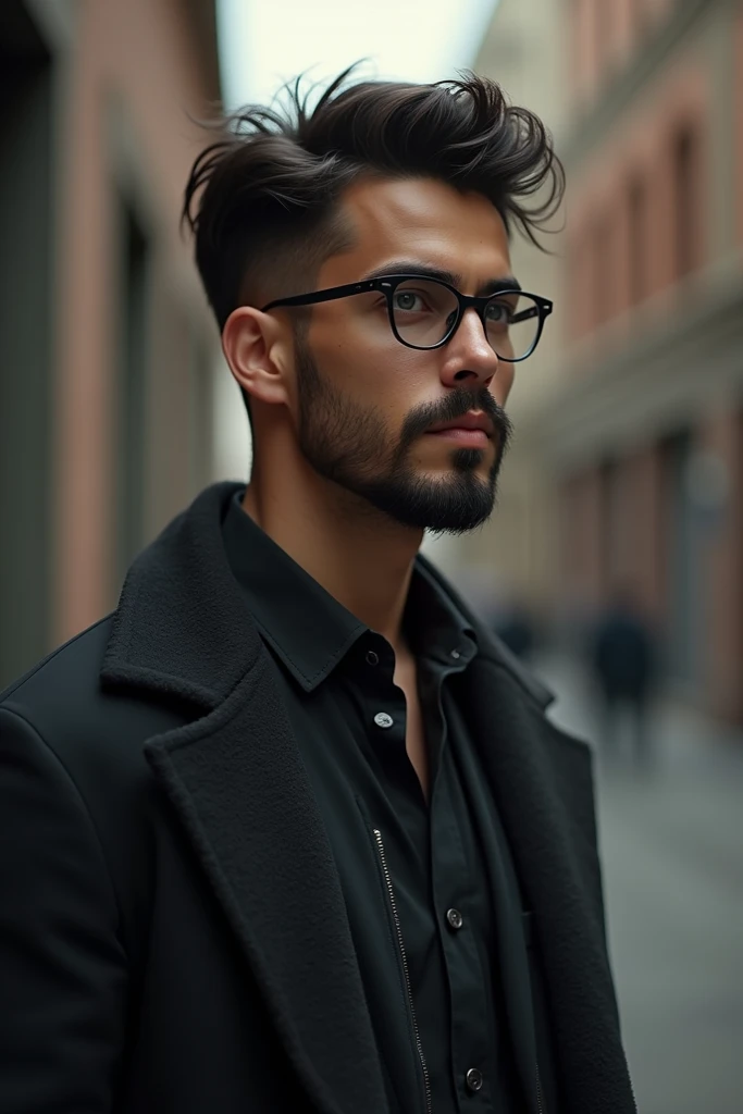 A 27-year-old boy who measures 1 .83 meters ,  weighs 74 kilos and is a Cancer sign with a rising in Libra, short beard, Tendency to dark clothes,  glasses with black frames
