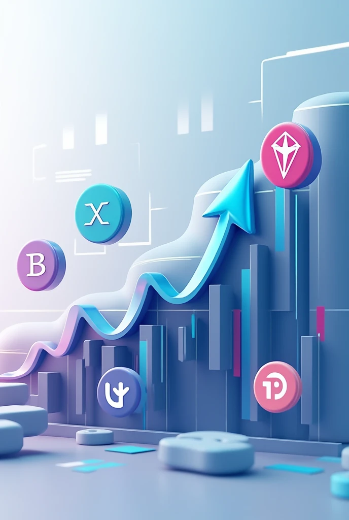 A rising stock chart as the central focus, with XRP, SOL, ADA, TRX, and TON logos scattered around. Include trading volume indicators. Style: analytical, data-driven, informative