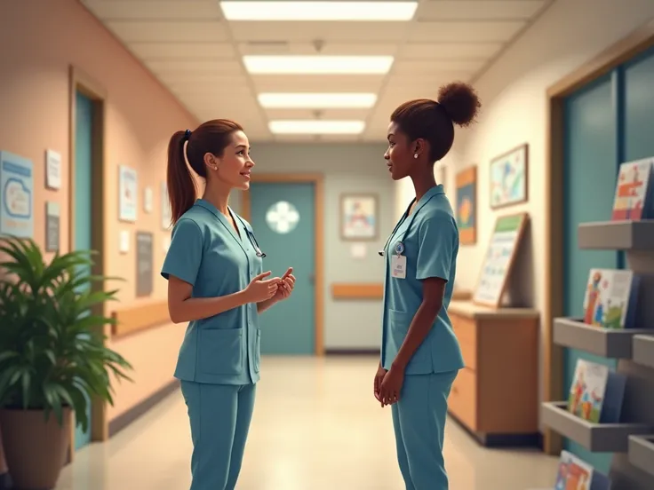  A nurse talks to a new member in the corridor of the center