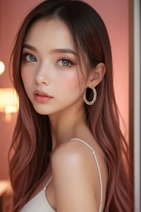 ,Full body portrait,15-year-old girl, (cute), (:1.6),Big Mouth , Thick lips,  moist lips  ,  Plump Lips ,Lips that shine with lip gloss, pink,  Very detailed, long hair, Facing Front、 (masterpiece,  side lighting ,  Stylish eye makeup with attention to det...