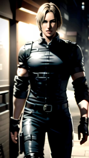 (Highly detailed CG), ( best quality), (Highly detailed CG), ( best quality), (Leon S. Kennedy), (Overall view) Xihua Street,SWAT Clothing, Beautiful and sexy young man, Lean and muscular, Slut