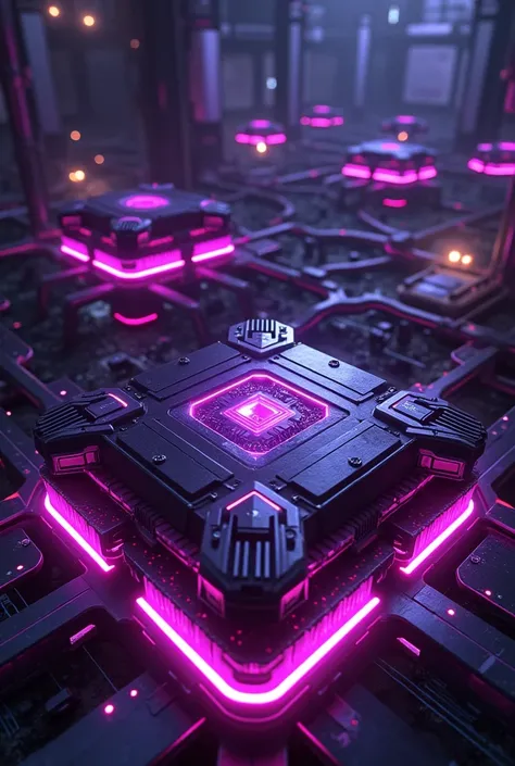 Images of purple modules, realistic in a hacker environment