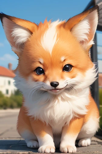 masterpiece， best quality， high definition ，8ｋ， detailed，cute，Chibi character， Baby Fox ，Fluffy coat，Smiling face，