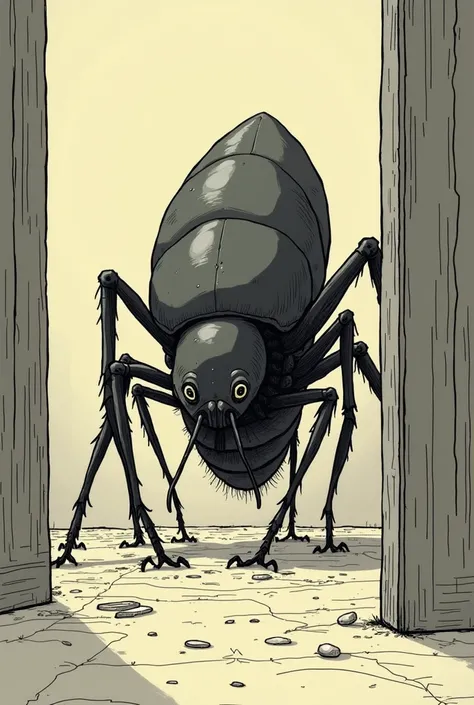 If you can create a cartoon for me with these :
Vignette 1:  The Awakening
Drawing :  A simple room ,  bed in the center . Gregor  Samsa en forma de insecto grande y grotesco,  but not too detailed .
dialogue ( Gregors Thought  ):
" What happened to me ? N...