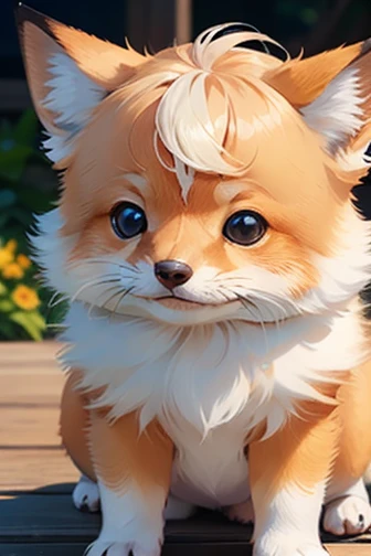 masterpiece， best quality， high definition ，8ｋ， detailed，cute，Chibi character， Baby Fox ，Fluffy coat，Smiling face，