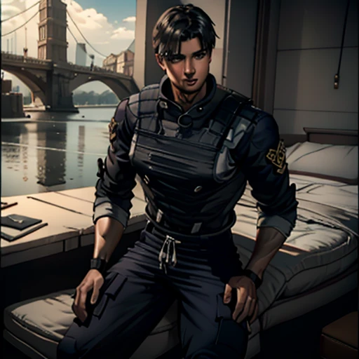 (  very detailed CG), (  best quality ), (  very detailed CG), (  best quality ), (. Kennedy), (Overall view) SWAT Clothing, Beautiful and attractive young man,  toned muscles, Large breasts, Having an erection,  has a bulging crotch