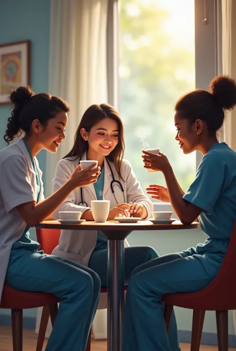 A group of health workers sharing a coffee during a break